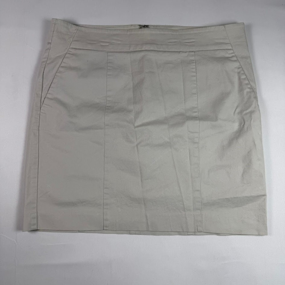 Ann Taylor Madison Skirt Womens 8 Beige Khaki Cotton Blend Straight Mini Zip